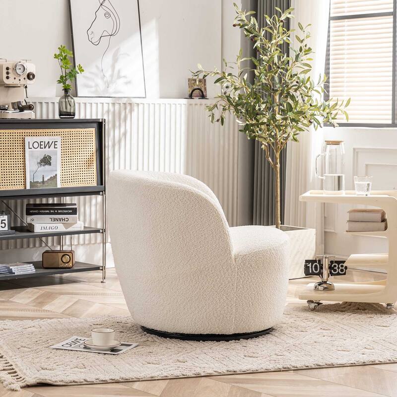 Single Fabric Modern Accent Chair 360 Degree Rotation Swivel Barrel Chairs