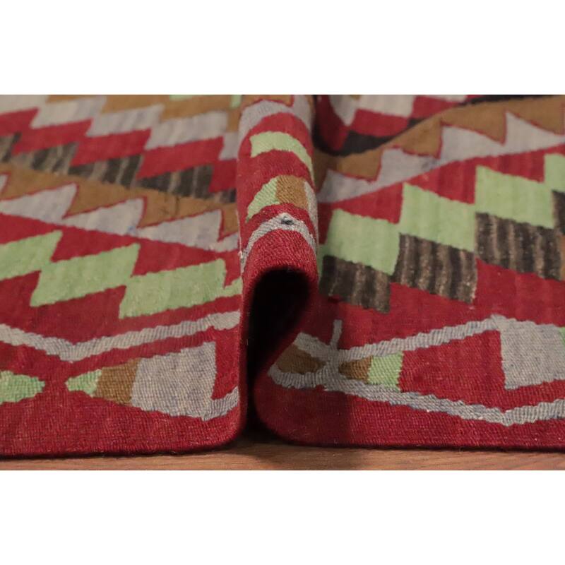 Hand Woven Oriental 100% Wool Carpet Southwestern Tribal Red Kilim Area Rug - 8' 0'' X 6' 6''