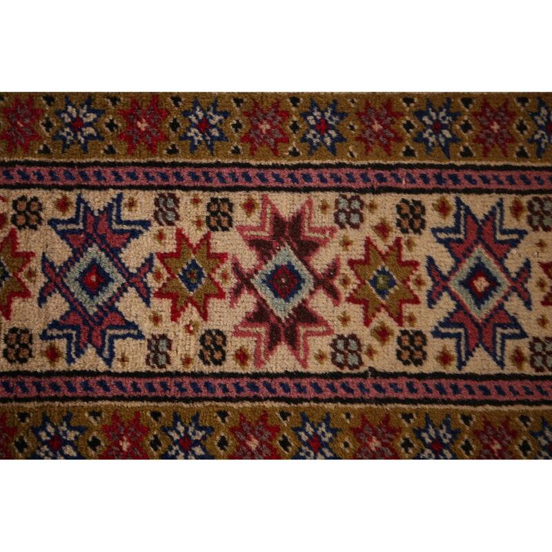 Geometric Anatolian Turkish Vintage Rug Handmade Beige Wool Carpet - 6'7" X 9'10"
