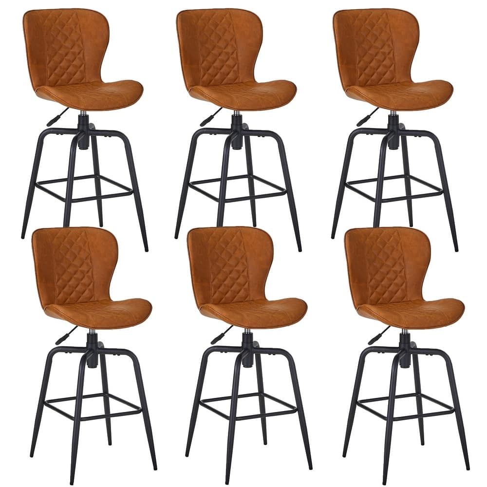 Javlergo 2/4/6-Piece Brown PU Leather Adjustable Height Bar Stools Armless Black Frame for Kitchen Island & Home Bar