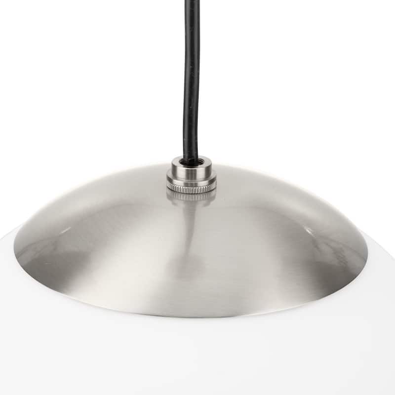 Atwell Collection Brushed Nickel and Opal Glass Globe Large Hanging Pendant Light - 12 in x 12 in x 12.5 in
