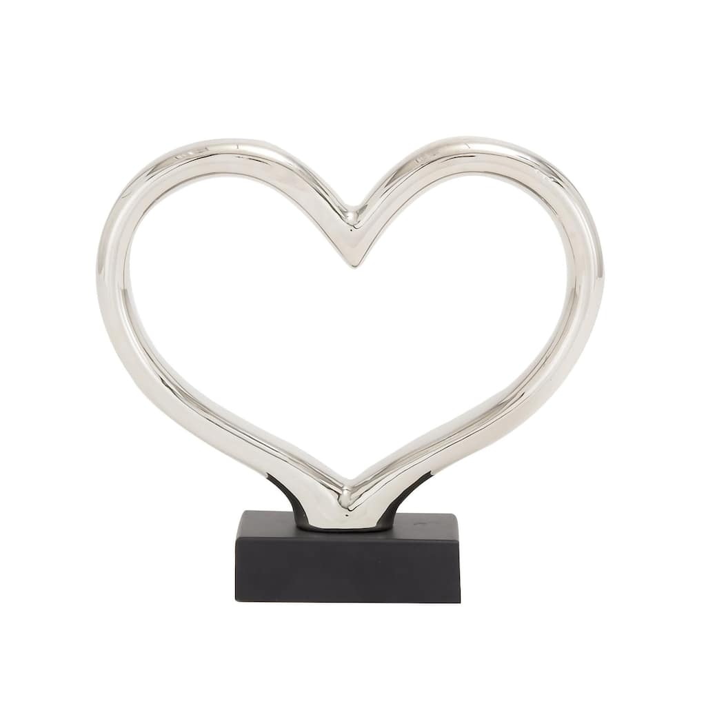 Ceramic Heart Decorative Sculpture with Black Base - Silver - Roche River Decor