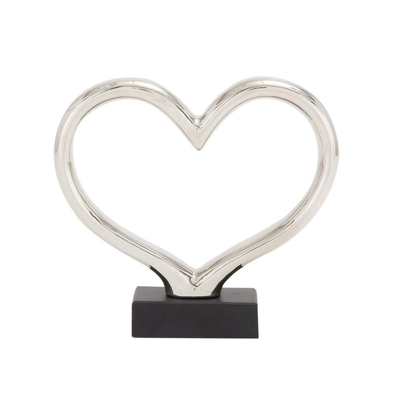 Ceramic Heart Decorative Sculpture with Black Base - Silver - Roche River Decor - Silver