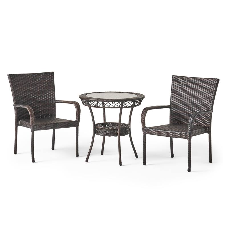 Littleton Outdoor Multi-brown 3-piece Wicker Bistro Set by Christopher Knight Home