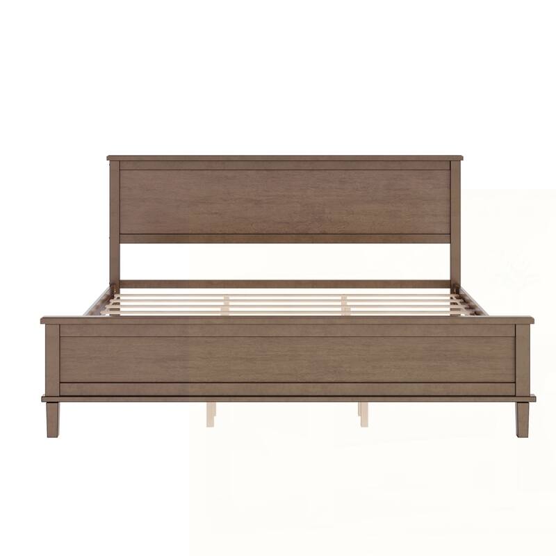 Wood Platform Bed with Headboard and Wood Slat Support