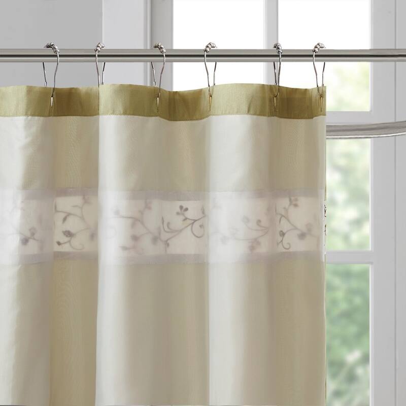 Faux Silk Embroidered Floral Shower Curtain