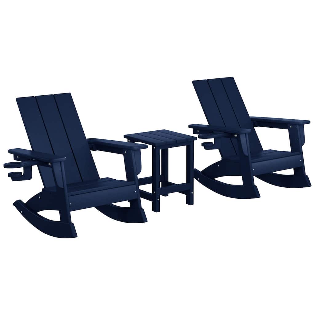Shoreside Kids Outdoor Poly Adirondack Rocking Chair with Side Table 3-Piece Set