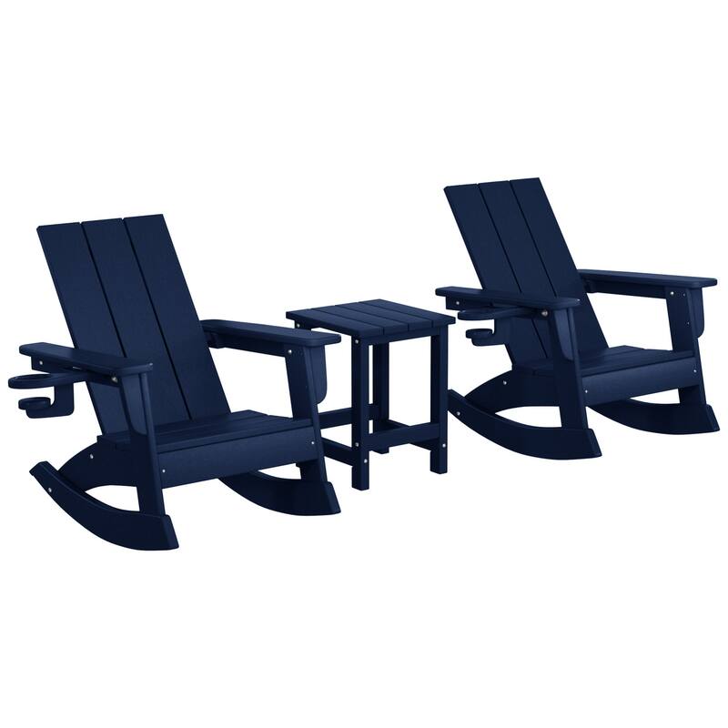Shoreside Kids Outdoor Poly Adirondack Rocking Chair with Side Table 3-Piece Set - Navy Blue