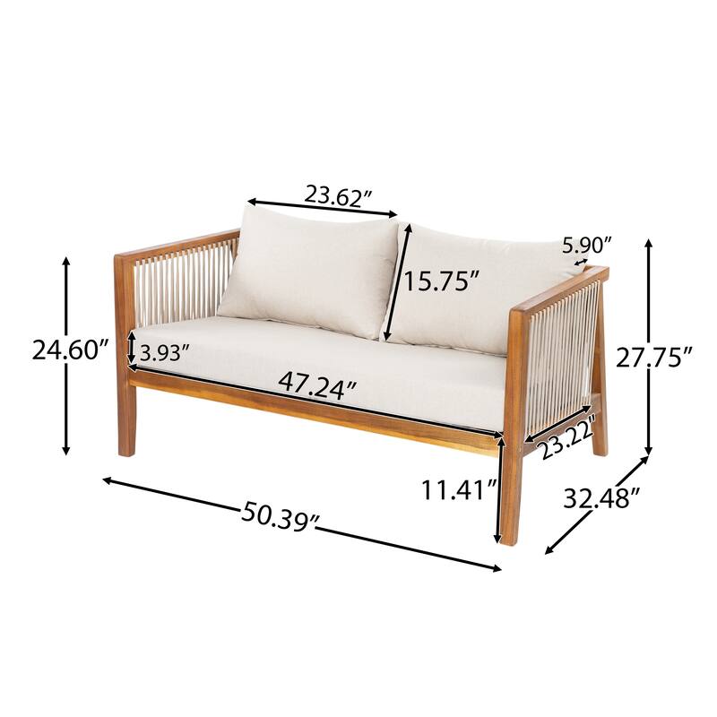 Christopher Knight Home - Outdoor Modern Solid Acacia Wood 2-Piece Conversation Set with Rope Arm Loveseat and Coffee Table