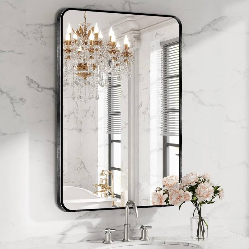 Wall Mount Bathroom Rectangle Vanity Mirror (Horizontal/Vertical) - 30x40 - Black