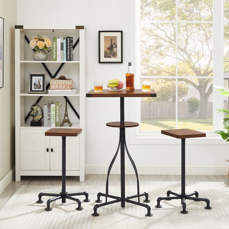 VECELO Square Dining Chairs Brown Bar stools (Set of 2)