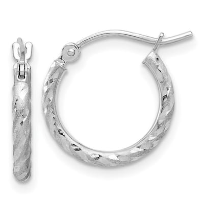 Curata 14k White Gold Polished and Satin Diamond cut Hoop Earrings - 17.25x14.75mm