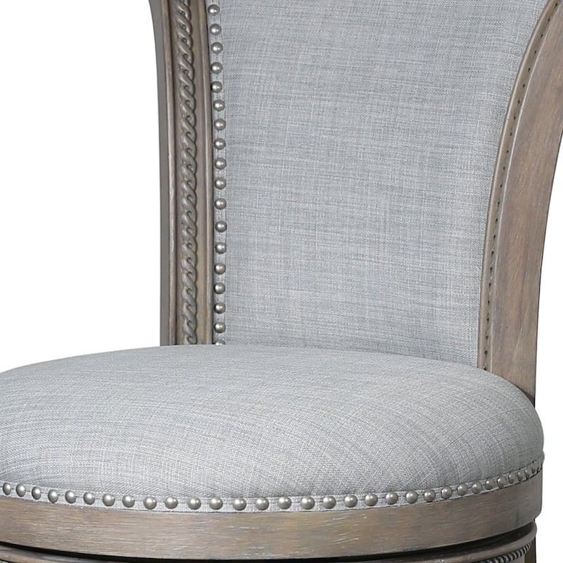 HomeRoots 25" Gray Solid Wood and Fabric Counter Height Swivel Bar Chair