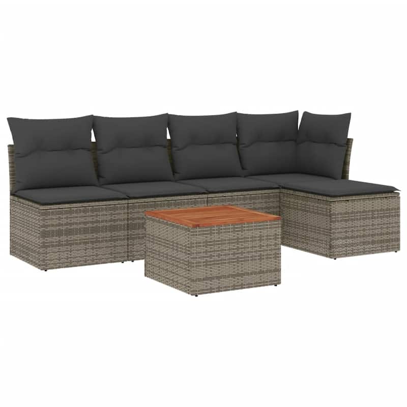 vidaXL Patio Sofa Set with Cushions Outdoor Furniture 6 Piece Poly Rattan - 21.7 x 21.7 x 14.6
