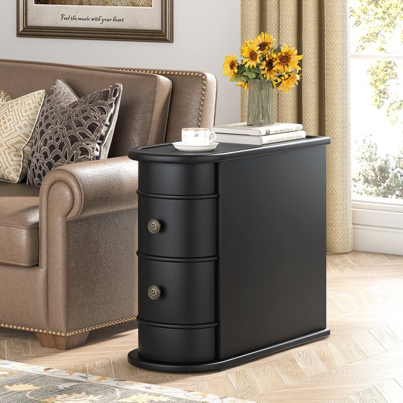 Sofa End Table, Wood Nightstand with 2 Drawers No Assembly Required