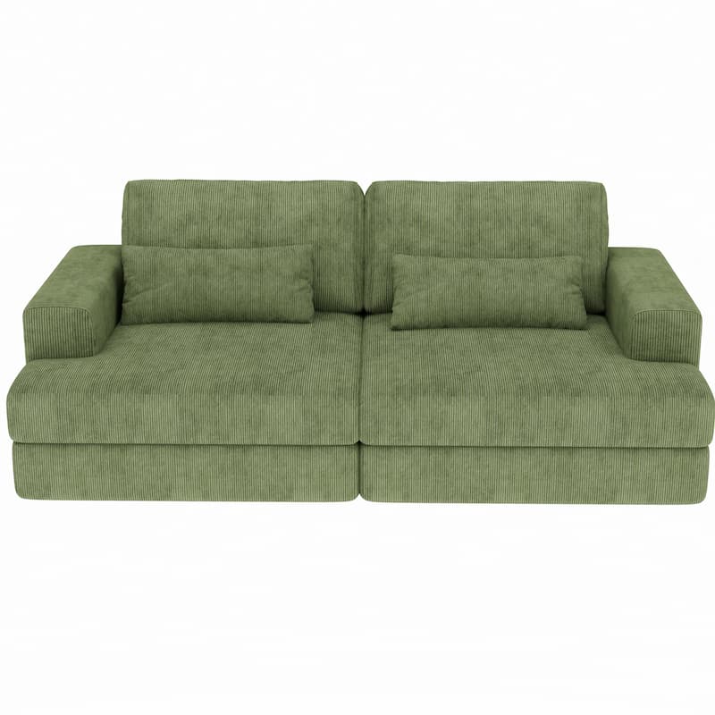 HomeRoots 93" Green Corduroy Modular Stainless Steel Sleeper Sofa With Toss Pillows