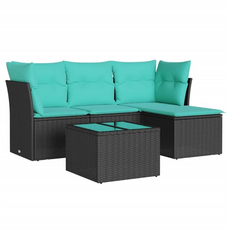vidaXL 5 Piece Patio Sofa Set with Cushions Black Poly Rattan - 24.4 x 24.4 x 27.2