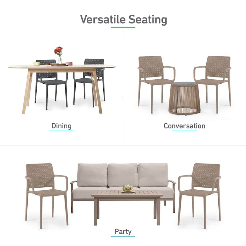 WRGHOME Modern Stacking Patio Dining Armchair Indoor/Outdoor (Set of 2) - 33.15'' H X 22.44'' W X 21.65'' D