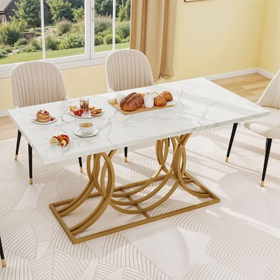 Moasis Faux Marble Tabletop 63 Inch Dining Table for 4-6 for Dining Room Kitchen