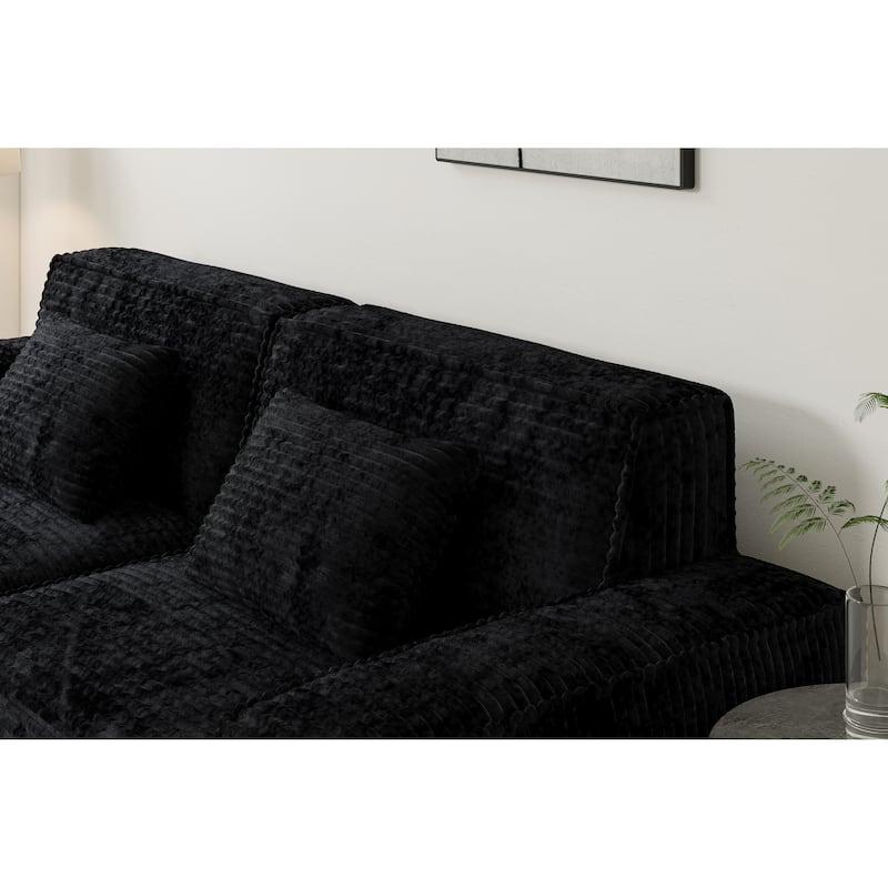 Anmytek Plush Modern Large Striped Fabric Vacuum Compressed Full Sponge High Rebound No-Assembly Sofa