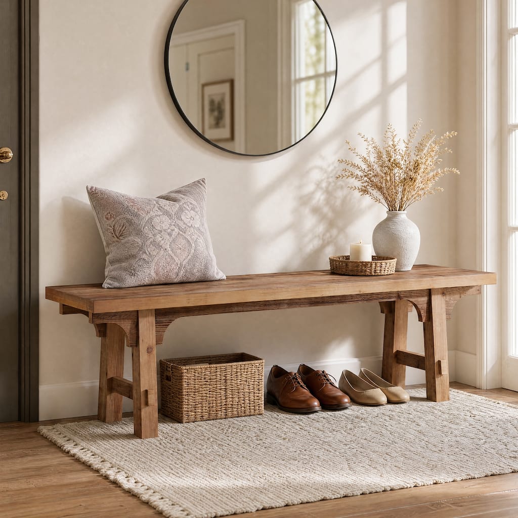 63" Rustic Solid Wood Entryway Bench for Hallway, Dining Room & Bedroom