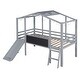 preview thumbnail 5 of 8, Elegant Twin Size Loft Bed with Ladder and Slide, House Bed with Blackboard and Light Strip on the Roof, Safety & Fun, Grey