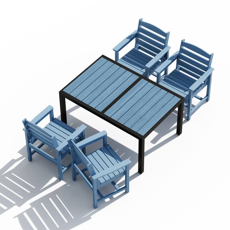 5-Piece HDPE Outdoor Extendable Dining Set with 4 Chairs – All-Weather Patio Furniture - N/A