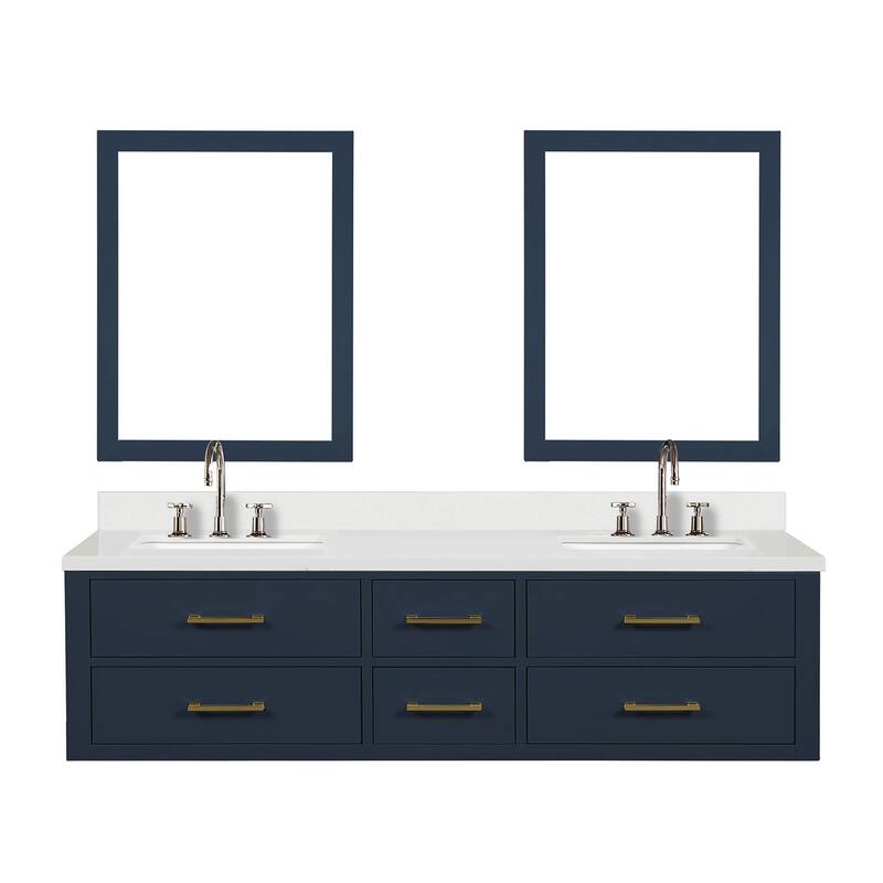Castor 60 in W x 22 in D Black Double Bath Vanity, White Quartz Top, Faucet Set, and 28 in Mirrors