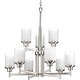 preview thumbnail 8 of 8, Alexa Collection 9-Light Brushed Nickel Etched Linen With Clear Edge Glass Modern Chandelier Light