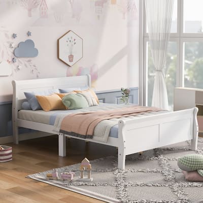 Queen Bed Frame with Solid Wood Construction, Headboard, and No Box Spring Needed