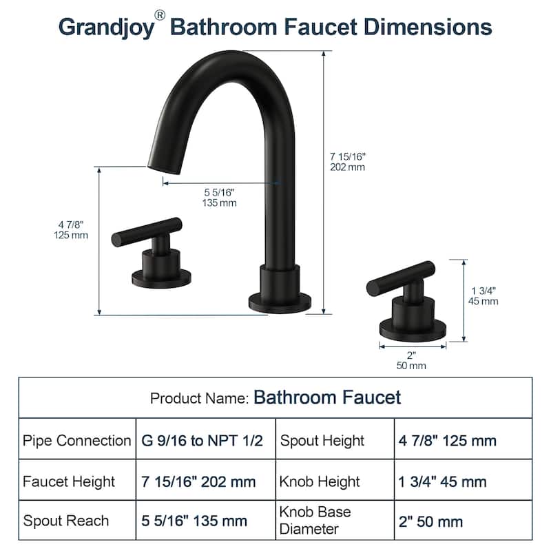 GRANDJOY 8" Mid Arc Widespread 2-Handle Bathroom Faucet