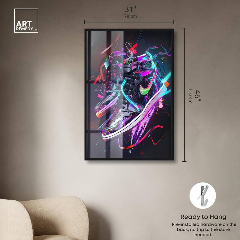 Neon Ribbons Sneakers Shadowbox by Art Remedy