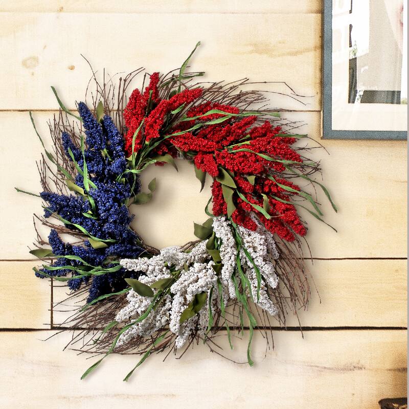 Americana Astilbe Red, White, and Blue 24-inch Decorative Wreath