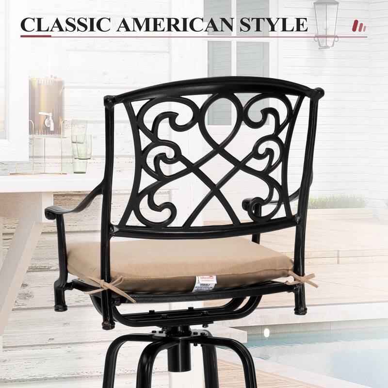 3/5-Piece Patio Bar Stool Set Cast Aluminum Swivel Bar Stools with Sunbrella Fabric Cushion