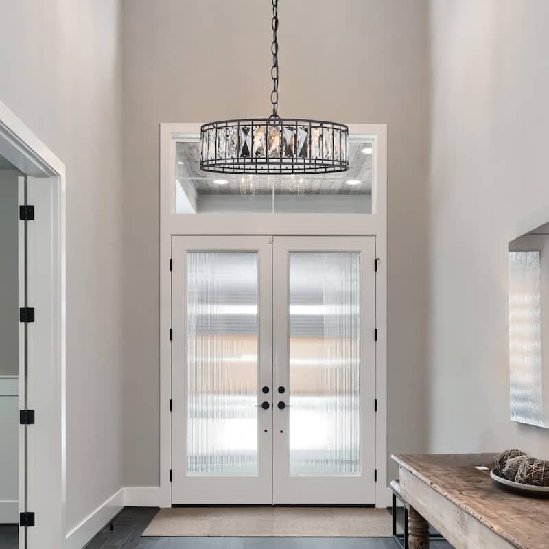 Cirstal Modern 3-Light Black Drum Crystal Chandelier for Dining Room