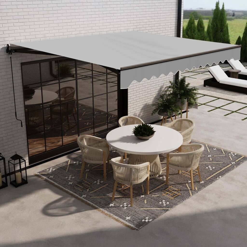 ALEKO Caribbean Manual Retractable Patio Awning - Black Frame - Silver Gray - 13 x 10 Feet