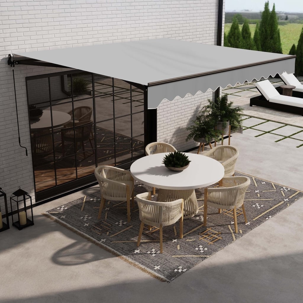 ALEKO Caribbean Motorized Retractable Patio Awning - Black Frame - Silver Gray - 16 x 10 Feet