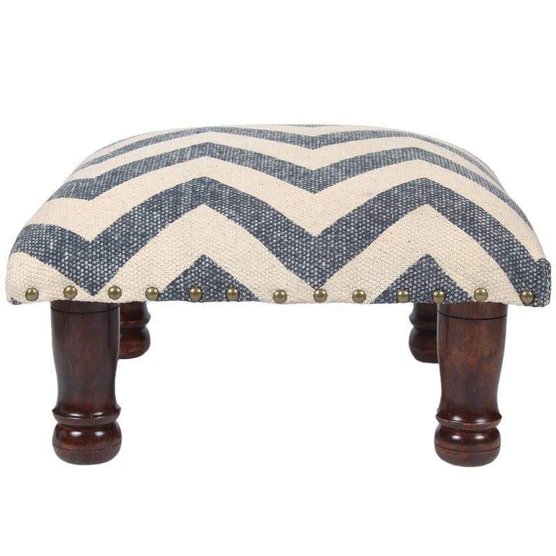 HERAT ORIENTAL Handmade Kilim Upholstered/Cushioned Wood Footstool - 16"Lx16"Wx8"H - Navy