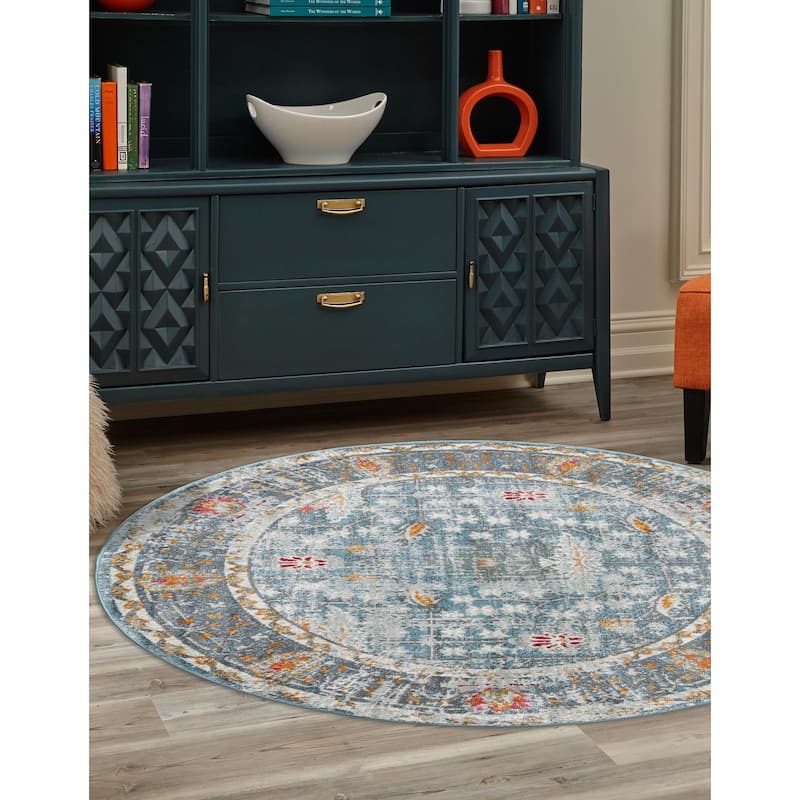Transitional Laka Collection Area Rug - Blue - 3'3" Round