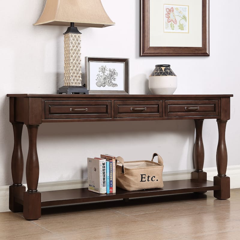 Wooden Console Table with 3 Drawers and 1 Bottom Shelf