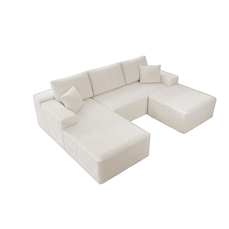 Roomfitters 104.3" Modular Sectional Sofa, 3-Piece Compressed Cloud Couch, No Assembly Required, Plush Corduroy, White