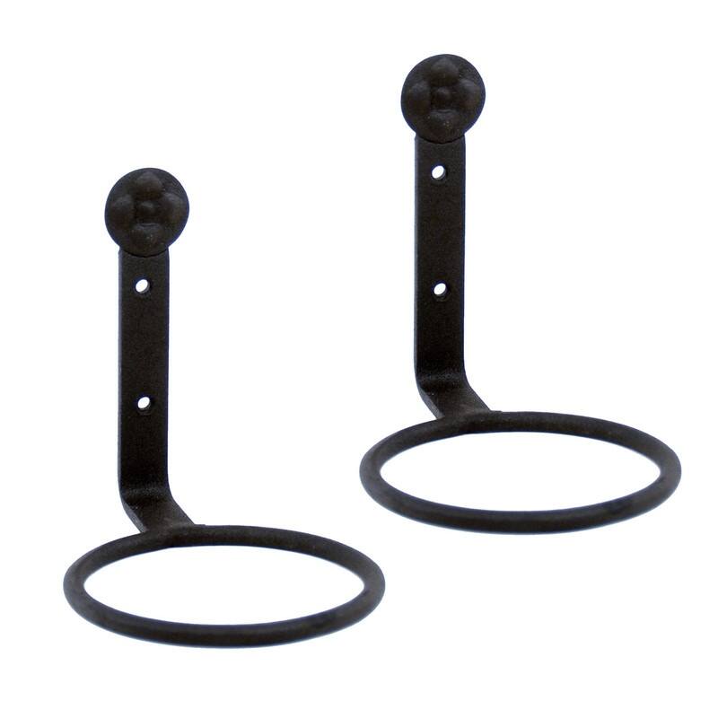 Achla Designs Set of 2 Wall Mounted Flower Pot Holder Ring Brackets, Black Powder Coat Finish - 4 Inch Diameter