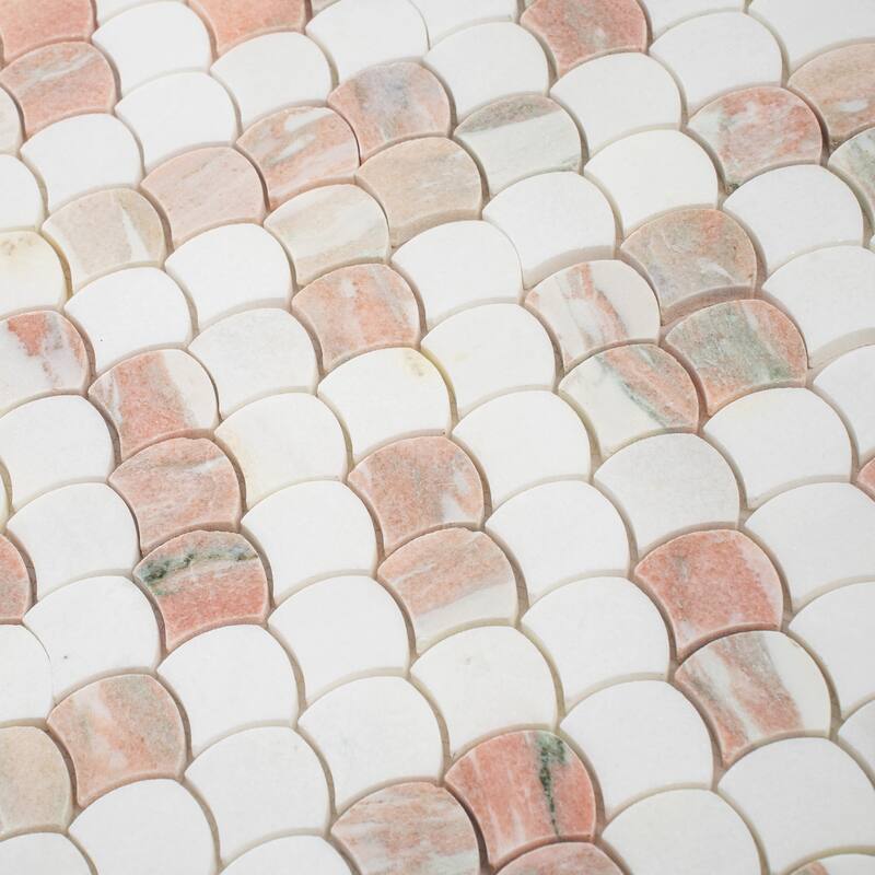 Rosendal 11x11 in. Polished Thassos, Norway Rose Fish-shaped Mosaic Wall and Floor Tile (4.2 sq ft/case, 5-Pack)