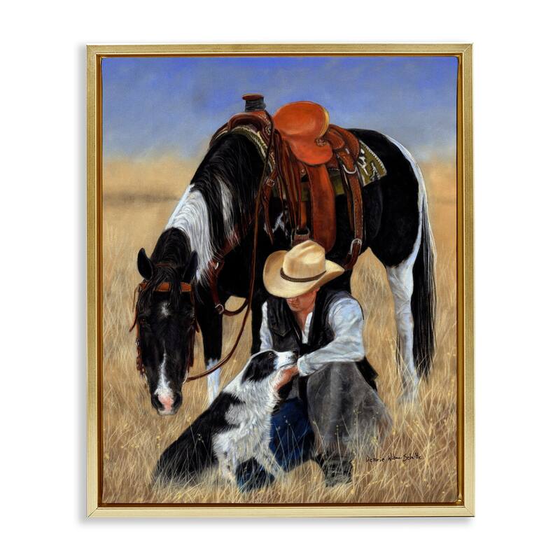 Stupell Cowboy with Dog & Horse Framed Floater Canvas Wall Art Design by Victoria Schultz