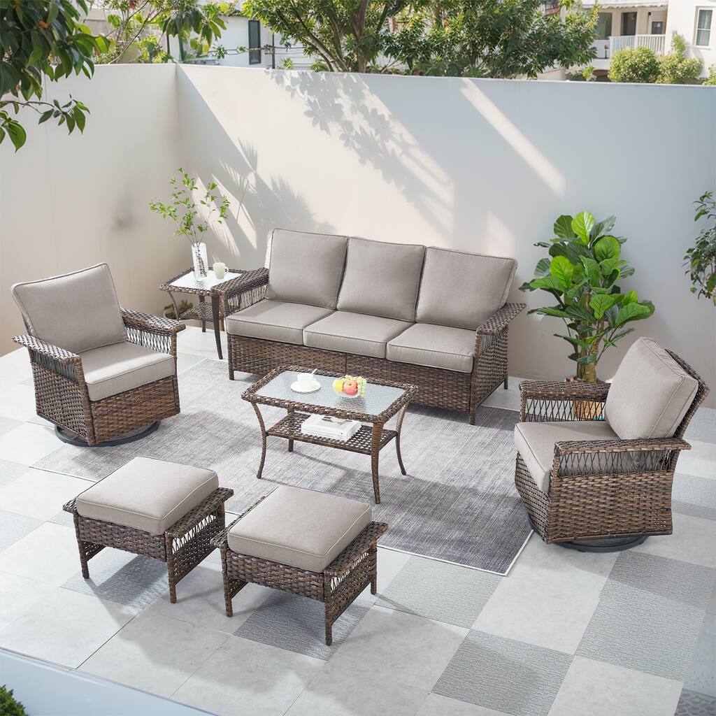 Gymojoy Patio Chairs with Coffee Table and Ottomans - Brown