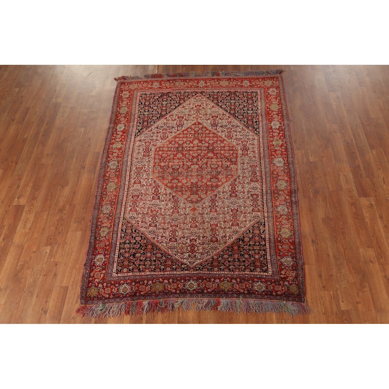 Vegetable Dye Senneh Haftrang Masterpiece Persian Antique Wool Carpet - 4'4"x 6'3"