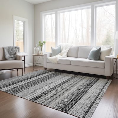 Machine Washable Indoor/ Outdoor Chantille Moroccan Stripes Rug