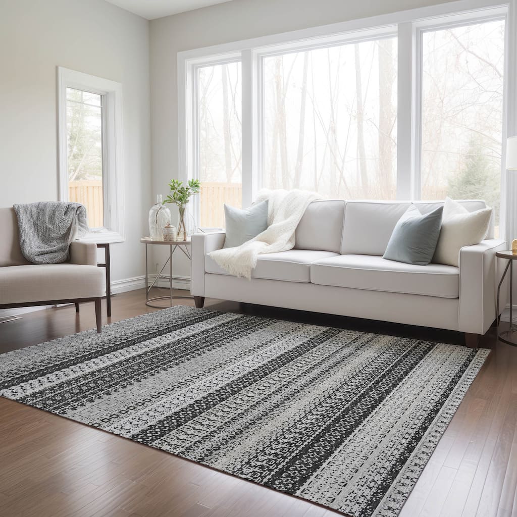 Machine Washable Indoor/ Outdoor Chantille Moroccan Stripes Rug