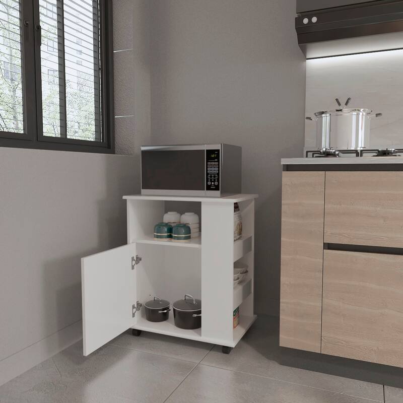 Correy 4-Shelf Microwave Cabinet with Caster - White