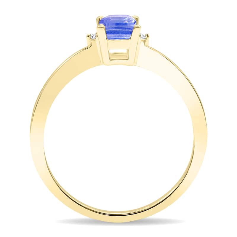 Women's Emerald Cut Tanzanite and Diamond Classic Band in 10K Yellow Gold